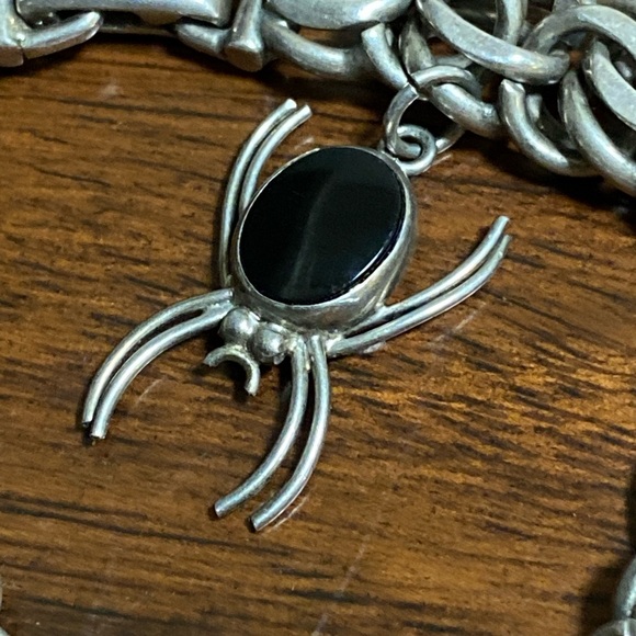 Vintage Sterling Silver Charm Bracelet With Spider Sterling Charm and stone - Picture 2 of 9